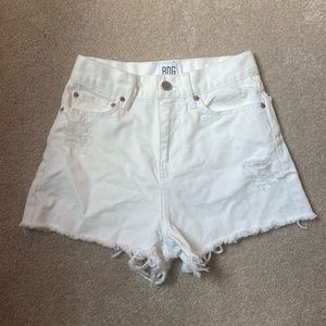 BDG high waisted white denim shorts with distressing
